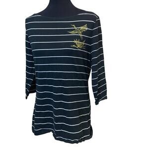 A New Day XL 3/4 Sleeve Boat Neck Striped Glitter Swan Cotton Blend Bird Top